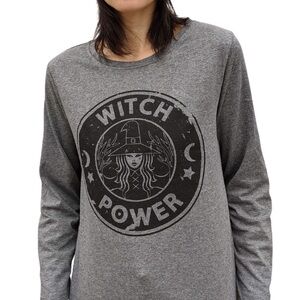 Gray Witch Power Graphic Long Sleeve Top